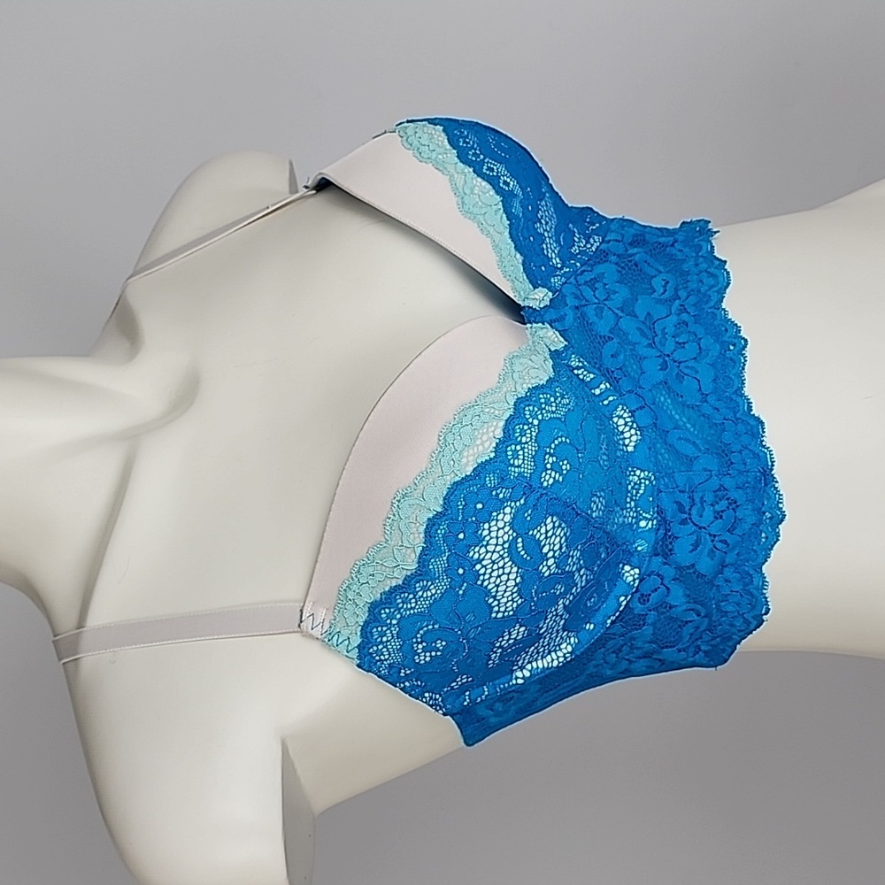La Senza Women's Lace Bustier Bra Racerback Antique White Blue Teal 34D